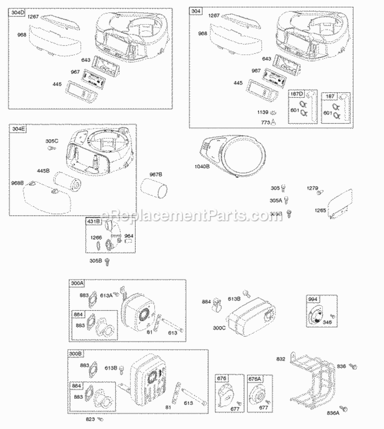 Air Cleaner Blower Housing Exhaust System Diagram and Parts List for  Briggs and Stratton Engine
